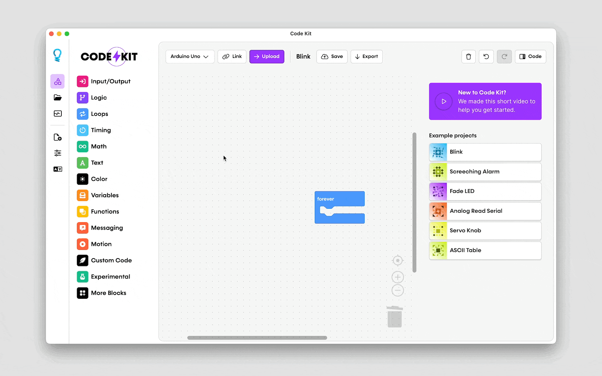 Add blocks to the workspace by dragging and dropping them from the toolbox to the workspace.