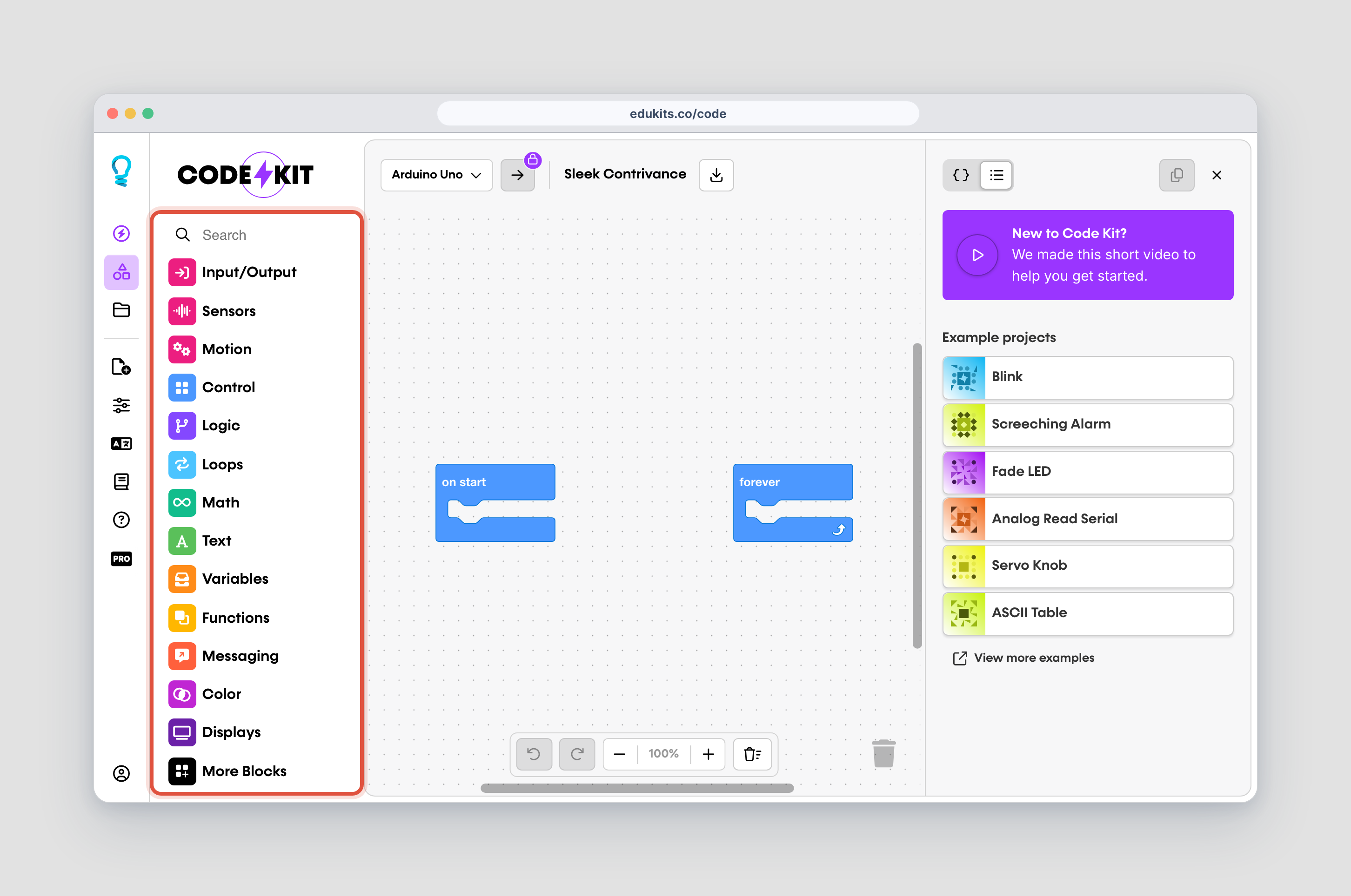 The block toolbox is located on the left side of the workspace.