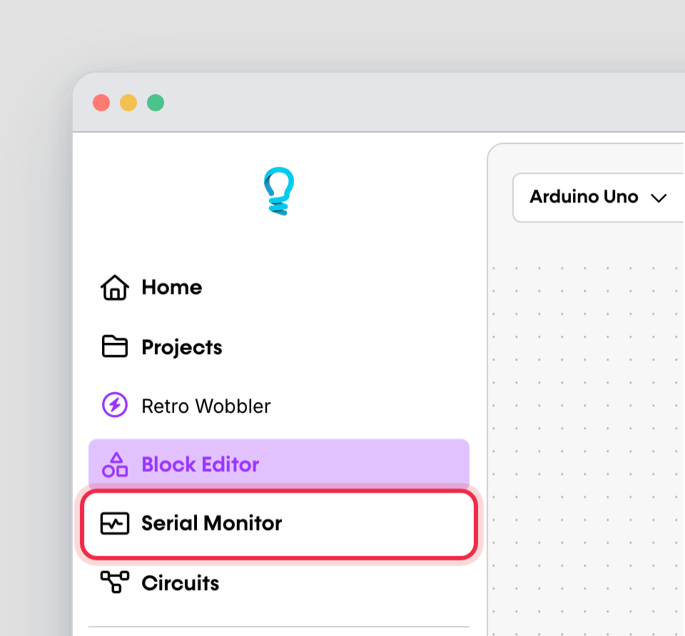 Serial button in the sidebar